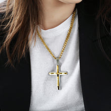 Load image into Gallery viewer, Davieslee Mens Chain Curved Cross Pendant Necklace Stainless Steel