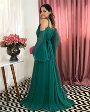Load image into Gallery viewer, Deep Green Arabic Style Evening Dress Long Sleeve A line Prom Gown