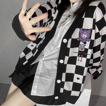 Load image into Gallery viewer, Plaid Cartoon Pink Sweater Cardigan