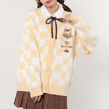 Load image into Gallery viewer, Plaid Cartoon Pink Sweater Cardigan
