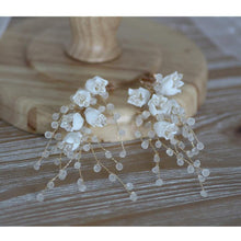 Load image into Gallery viewer, Delicate Porcelain Flower Bridal Drop Earring Wedding Accessories - Sophornlilly