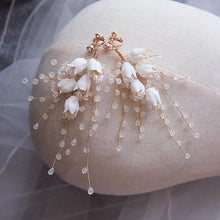 Load image into Gallery viewer, Delicate Porcelain Flower Bridal Drop Earring Wedding Accessories - Sophornlilly