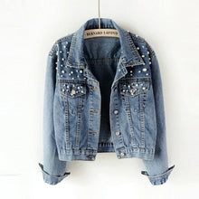 Load image into Gallery viewer, Denim Jacket Women Autumn Winter Beaded Loose Jeans Jacket Single