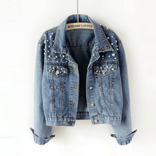 Load image into Gallery viewer, Denim Jacket Women Autumn Winter Beaded Loose Jeans Jacket Single