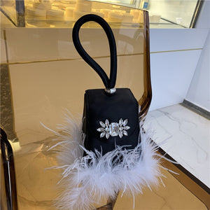 Diamond Bag Bucket Bag Women Evening Bag Ins Chain Ostrich Hair