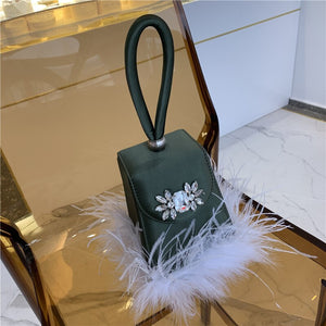 Diamond Bag Bucket Bag Women Evening Bag Ins Chain Ostrich Hair