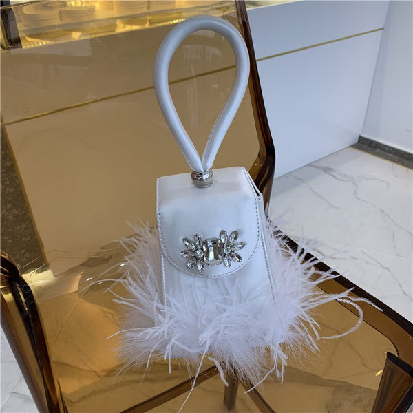 Diamond Bag Bucket Bag Women Evening Bag Ins Chain Ostrich Hair