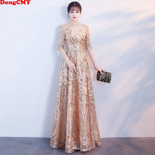 Load image into Gallery viewer, Long Formal Elegant Evening Dresses  Gold Color Vestidos