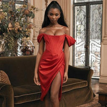 Load image into Gallery viewer, Draped Off Shoulder Party Sexy Dresses Women High Split Pleated - Sophornlilly