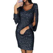Load image into Gallery viewer, Sexy V Neck Solid Sequined Dress