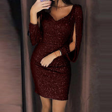 Load image into Gallery viewer, Sexy V Neck Solid Sequined Dress