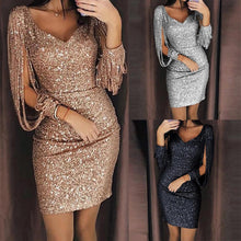Load image into Gallery viewer, Sexy V Neck Solid Sequined Dress
