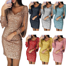 Load image into Gallery viewer, Sexy V Neck Solid Sequined Dress