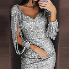 Load image into Gallery viewer, Sexy V Neck Solid Sequined Dress