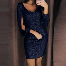 Load image into Gallery viewer, Sexy V Neck Solid Sequined Dress