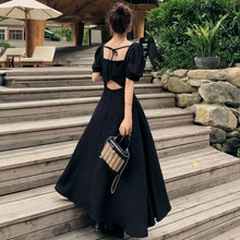 Load image into Gallery viewer, Dress Womens Chic Vintage Black High Waist Square Collar Puff Sleeve - Sophornlilly