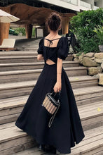 Load image into Gallery viewer, Dress Womens Chic Vintage Black High Waist Square Collar Puff Sleeve - Sophornlilly