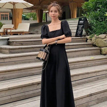 Load image into Gallery viewer, Dress Womens Chic Vintage Black High Waist Square Collar Puff Sleeve - Sophornlilly