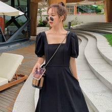 Load image into Gallery viewer, Dress Womens Chic Vintage Black High Waist Square Collar Puff Sleeve - Sophornlilly