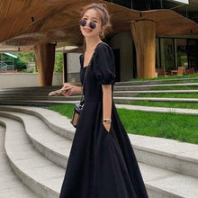 Load image into Gallery viewer, Dress Womens Chic Vintage Black High Waist Square Collar Puff Sleeve - Sophornlilly