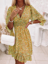 Load image into Gallery viewer, V neck Midi Dress Bohemian Print Short