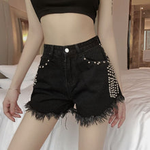 Load image into Gallery viewer, [EWQ] 2021 Spring Fashion Casual High Waist Black Tassel Rivet Beading