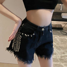 Load image into Gallery viewer, [EWQ] 2021 Spring Fashion Casual High Waist Black Tassel Rivet Beading