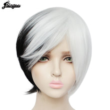 Load image into Gallery viewer, Cruella Deville Wig Side Bangs Half White Black Layered