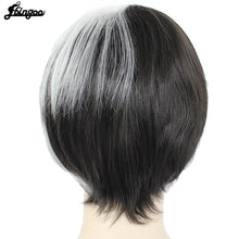 Load image into Gallery viewer, Cruella Deville Wig Side Bangs Half White Black Layered