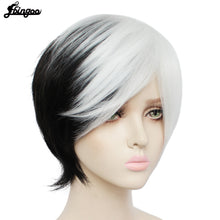 Load image into Gallery viewer, Cruella Deville Wig Side Bangs Half White Black Layered