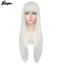 Load image into Gallery viewer, Hair Cap+ White High Temperature Fiber Natural Straight Long