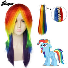 Load image into Gallery viewer, Ebingoo Rainbow Color Dash Yellow Pink Side Part Red Green Purple
