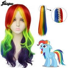Load image into Gallery viewer, Ebingoo Rainbow Color Dash Yellow Pink Side Part Red Green Purple