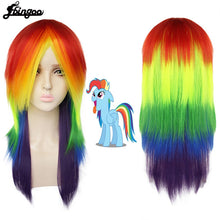 Load image into Gallery viewer, Ebingoo Rainbow Color Dash Yellow Pink Side Part Red Green Purple