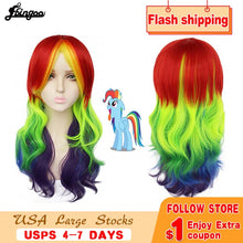 Load image into Gallery viewer, Ebingoo Rainbow Color Dash Yellow Pink Side Part Red Green Purple