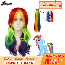 Load image into Gallery viewer, Ebingoo Rainbow Color Dash Yellow Pink Side Part Red Green Purple