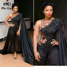 Load image into Gallery viewer, Elegant Black Jumpsuit Evening Dresses Long with Flowers