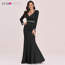 Load image into Gallery viewer, Elegant Black Formal Evening Dresses Long Sleeve V neck Mermaid Night