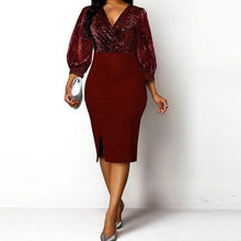 Load image into Gallery viewer, Elegant Bright Silk Diamond Midi Dress Fashion V-neck Puff Sleeve