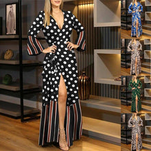 Load image into Gallery viewer, Elegant Dot Floral Print Split Maxi Dress Sexy Deep V Neck Ruffles - Sophornlilly
