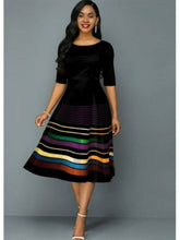 Load image into Gallery viewer, Elegant Elastic Waist Dress Stripe O Neck Half