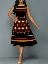 Load image into Gallery viewer, Elegant Elastic Waist Dress Stripe O Neck Half