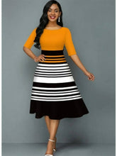 Load image into Gallery viewer, Elegant Elastic Waist Dress Stripe O Neck Half