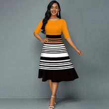 Load image into Gallery viewer, Elegant Elastic Waist Dress Stripe O Neck Half