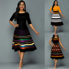 Load image into Gallery viewer, Elegant Elastic Waist Dress Stripe O Neck Half
