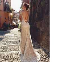 Load image into Gallery viewer, Elegant Long Sleeve Lace Appliqued Bridal Gowns Evening Dresses