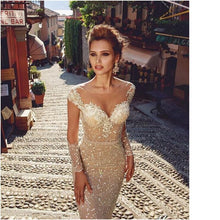 Load image into Gallery viewer, Elegant Long Sleeve Lace Appliqued Bridal Gowns Evening Dresses