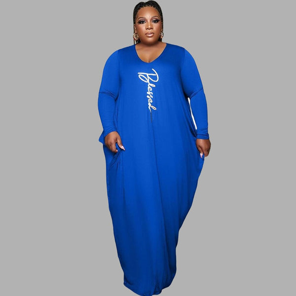 Elegant Plus Size Dress V Neck Long