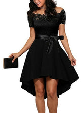 Load image into Gallery viewer, Elegant Lace Dress Women Patchwork Slash Neck Short Sleeve Sashes