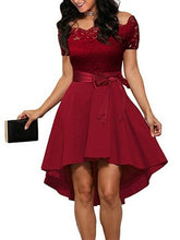 Load image into Gallery viewer, Elegant Lace Dress Women Patchwork Slash Neck Short Sleeve Sashes